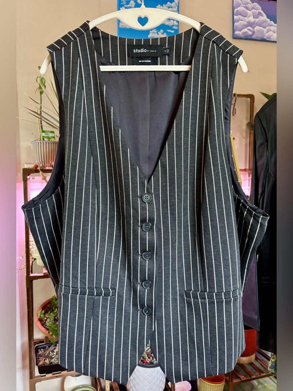 torrid Black White Pinstripe Waistcoat